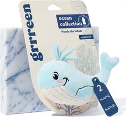 Grrreen Whale Kicker Plush Cat Toy with Catnip, Blue, Small
