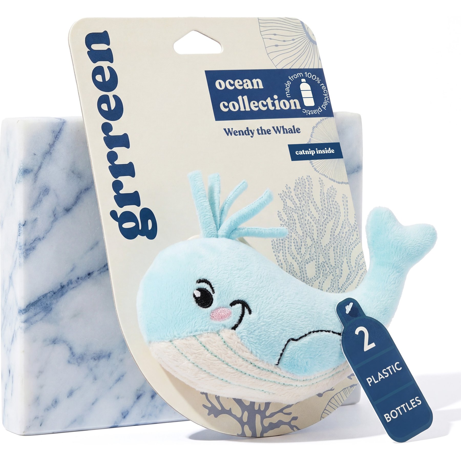 Grrreen Whale Kicker Plush Cat Toy with Catnip, Blue, Small