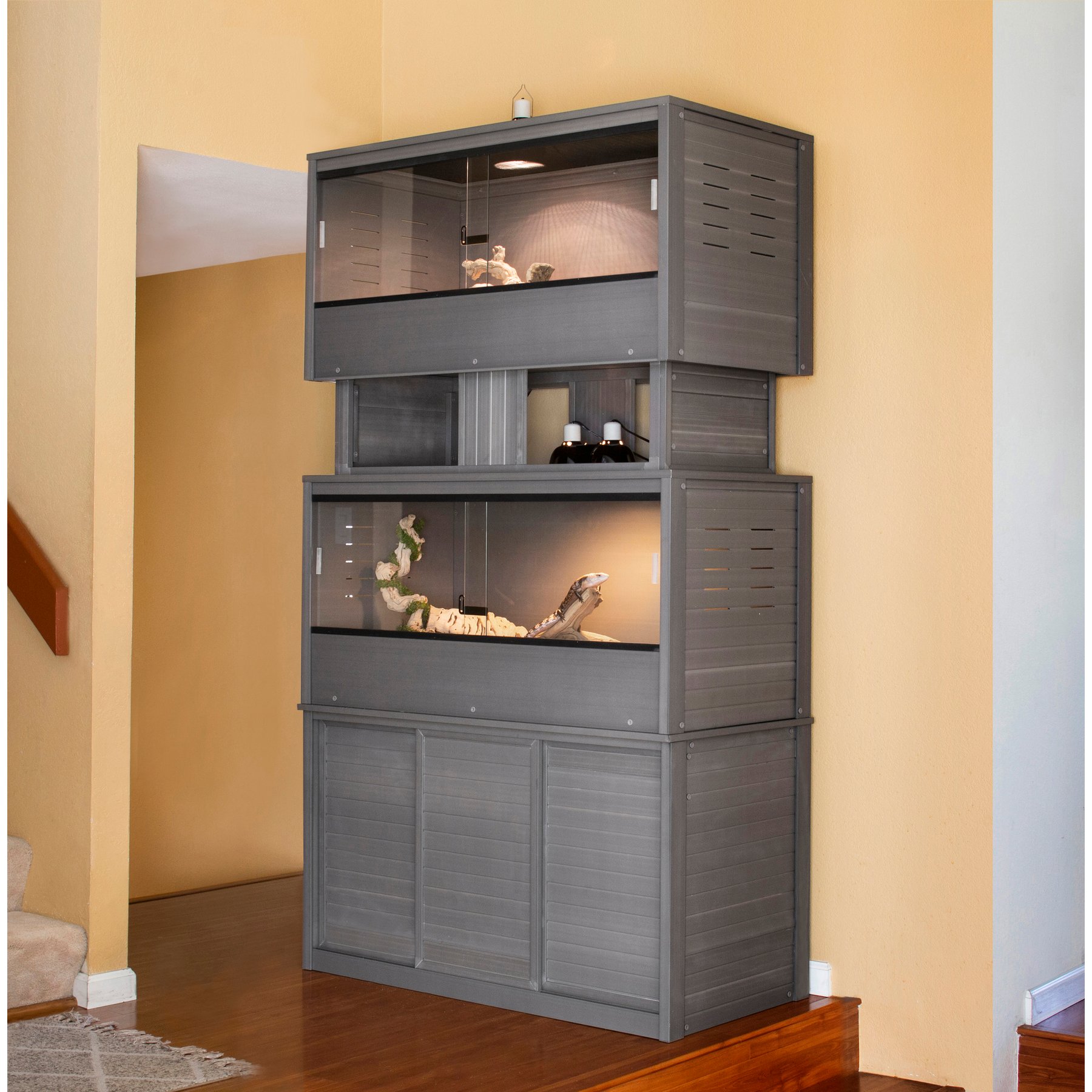 New Age Pet ECOFLEX Two 120g Reptile Enclosures Setup with Versa Stand, Grey