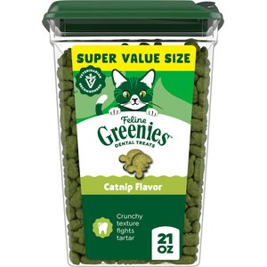Greenies Feline Catnip Flavor Adult Natural Dental Cat Treats, 21-oz tub