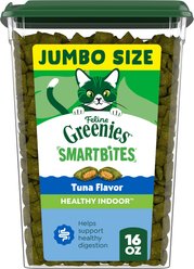 Greenies Feline SmartBites Healthy Indoor Natural Tuna Flavor Soft & Crunchy Adult Cat Treats, 16-oz tub
