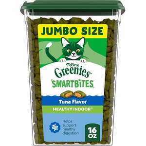 Greenies Feline SmartBites Healthy Indoor Natural Tuna Flavor Soft & Crunchy Adult Cat Treats, 16-oz tub