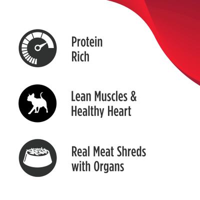 Show full view: Nulo Chicken, Beef, Lamb & Duck with Organ Meats Variety Pack Real Shreds Wet Cat Food, 2.8-oz can, case of 12 slide 3 of 12