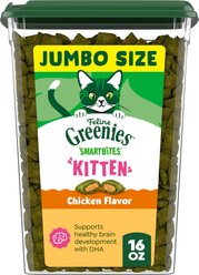 Greenies Smartbites Kitten Chicken Flavor Cat Crunchy Treat, 16-oz tub