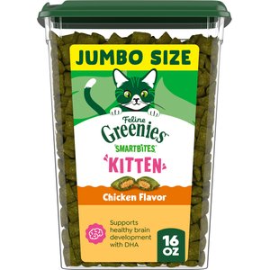 Greenies Smartbites Kitten Chicken Flavor Cat Crunchy Treat, 16-oz tub
