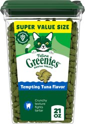 Greenies Feline Tempting Tuna Flavor Adult Natural Dental Cat Treat, 21-oz tub slide 1 of 8