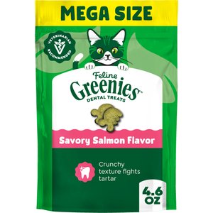 Greenies Feline Savory Salmon Flavor Adult Natural Dental Cat Treats, 4.6-oz bag