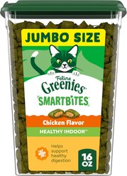 Greenies Feline SmartBites Healthy Indoor Natural Chicken Flavor Soft & Crunchy Adult Cat Treats, 16-oz tub
