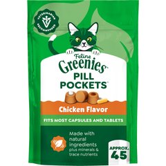 Greenies Pill Pockets Feline Chicken Flavor Natural Soft Adult Cat Treats, 1.6-oz bag, 45 count