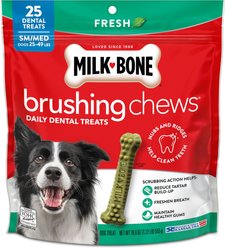 Milk-Bone Brushing Chews Small & Medium Fresh Mint Flavor Daily Dental Dog Treats, 25 count