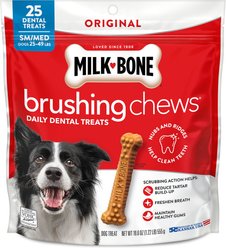 Milk-Bone Brushing Chews Small & Medium Original Chicken Flavored Daily Dental Dog Treats, 25 count