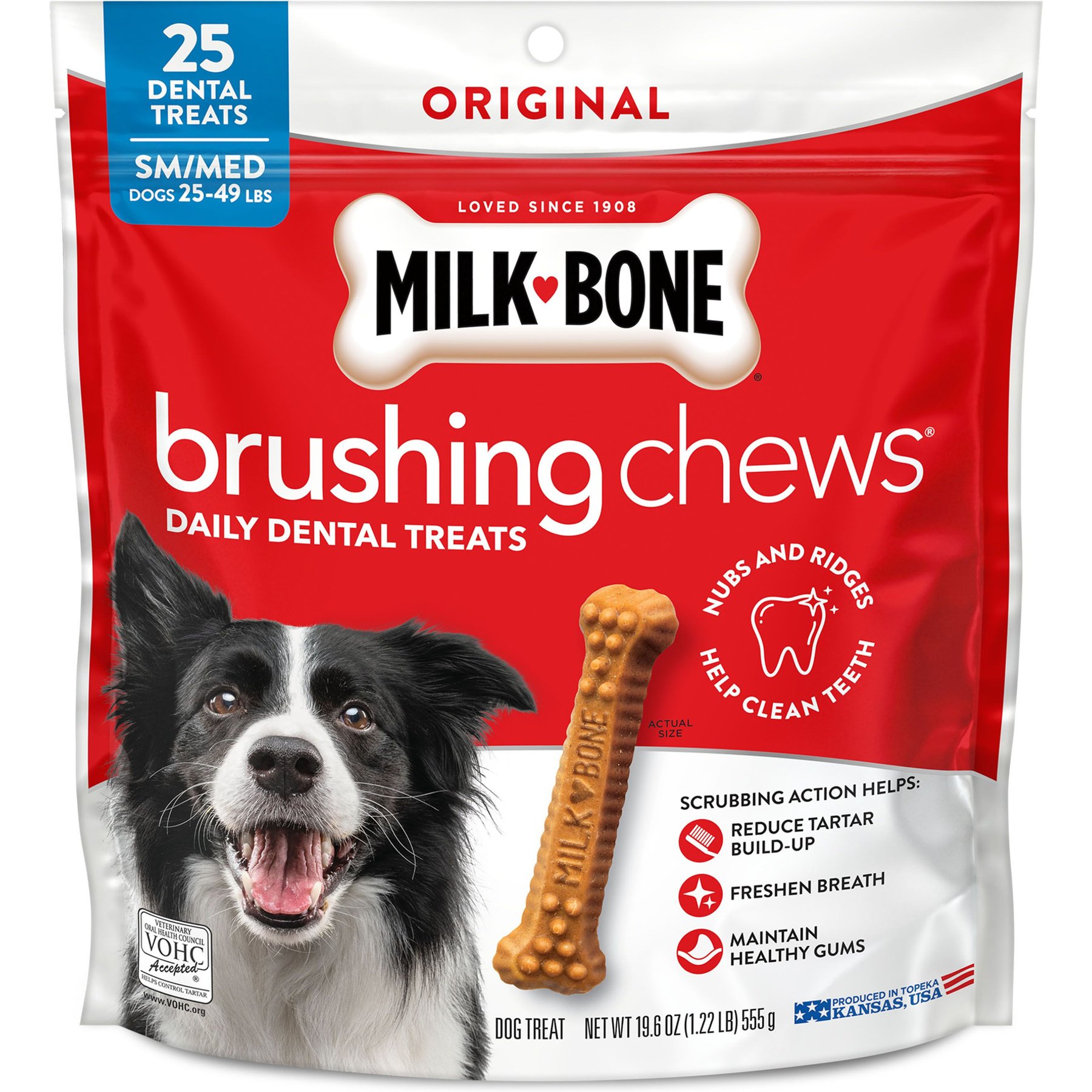 Milk-Bone Brushing Chews Small & Medium Original Chicken Flavored Daily Dental Dog Treats, 25 count