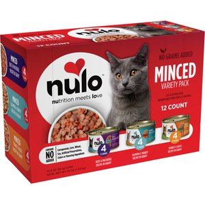 Nulo Freestyle Minced Salmon & Turkey, Minced Beef & Mackerel, Minced Turkey & Duck Grain-Free Variety Pack Canned Cat Food, 3-oz can, case of 12