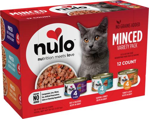 Nulo Freestyle Minced Salmon & Turkey, Minced Beef & Mackerel, Minced Turkey & Duck Grain-Free Variety Pack Canned Cat Food