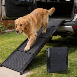 Invenho 71-in Portable Aluminum Dog Ramp for Car with Non-Slip Rug Surface, Black