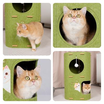 Show full view: Gapzer 2 Story PeekabooIndoor Cozy Felt Covered Scratching Fleece Cat House & Condo, 23.6 x 14.5 x 14.5-in, Green slide 8 of 8