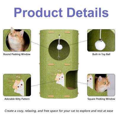 Show full view: Gapzer 2 Story PeekabooIndoor Cozy Felt Covered Scratching Fleece Cat House & Condo, 23.6 x 14.5 x 14.5-in, Green slide 3 of 8