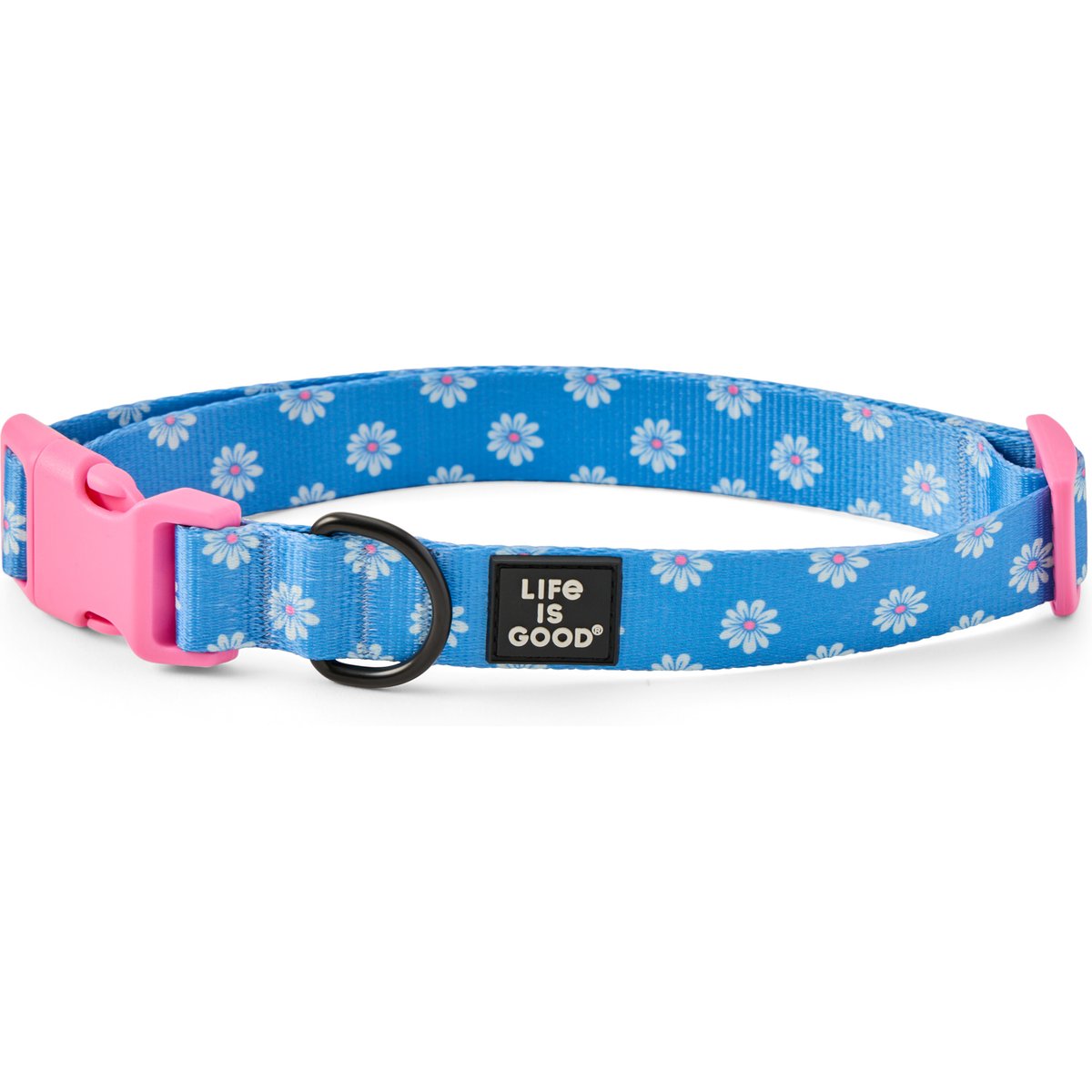 LIFE IS GOOD All Over Daisy Dog Collar, Athletic Blue, Small: 10 to 14-in neck, 1-in wide