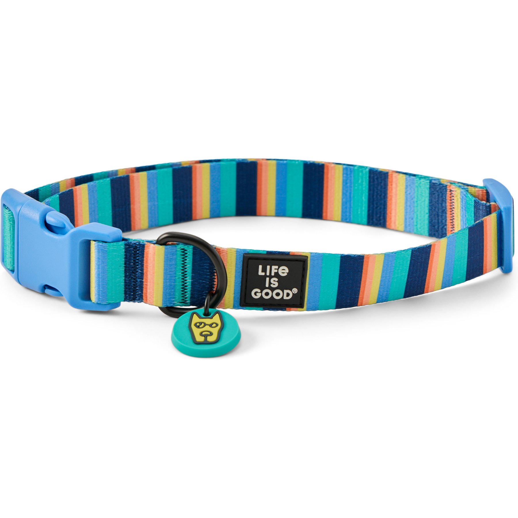 LIFE IS GOOD Stripey Rocket Dog Collar, Multicolor, Large: 16 to 26-in neck, 1-in wide