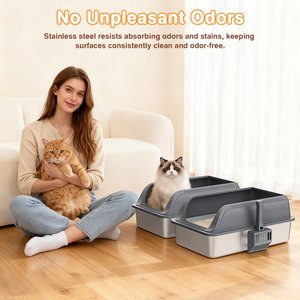 Mutrelenx Semi Enclosed High Sided Stainless Steel Cat Litter Box with Scoop, X-Large, 2 count, Dark Grey