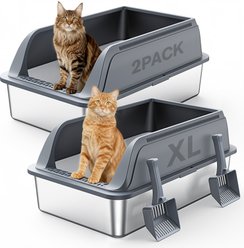 Mutrelenx Semi Enclosed High Sided Stainless Steel Cat Litter Box with Scoop, X-Large, 2 count, Dark Grey