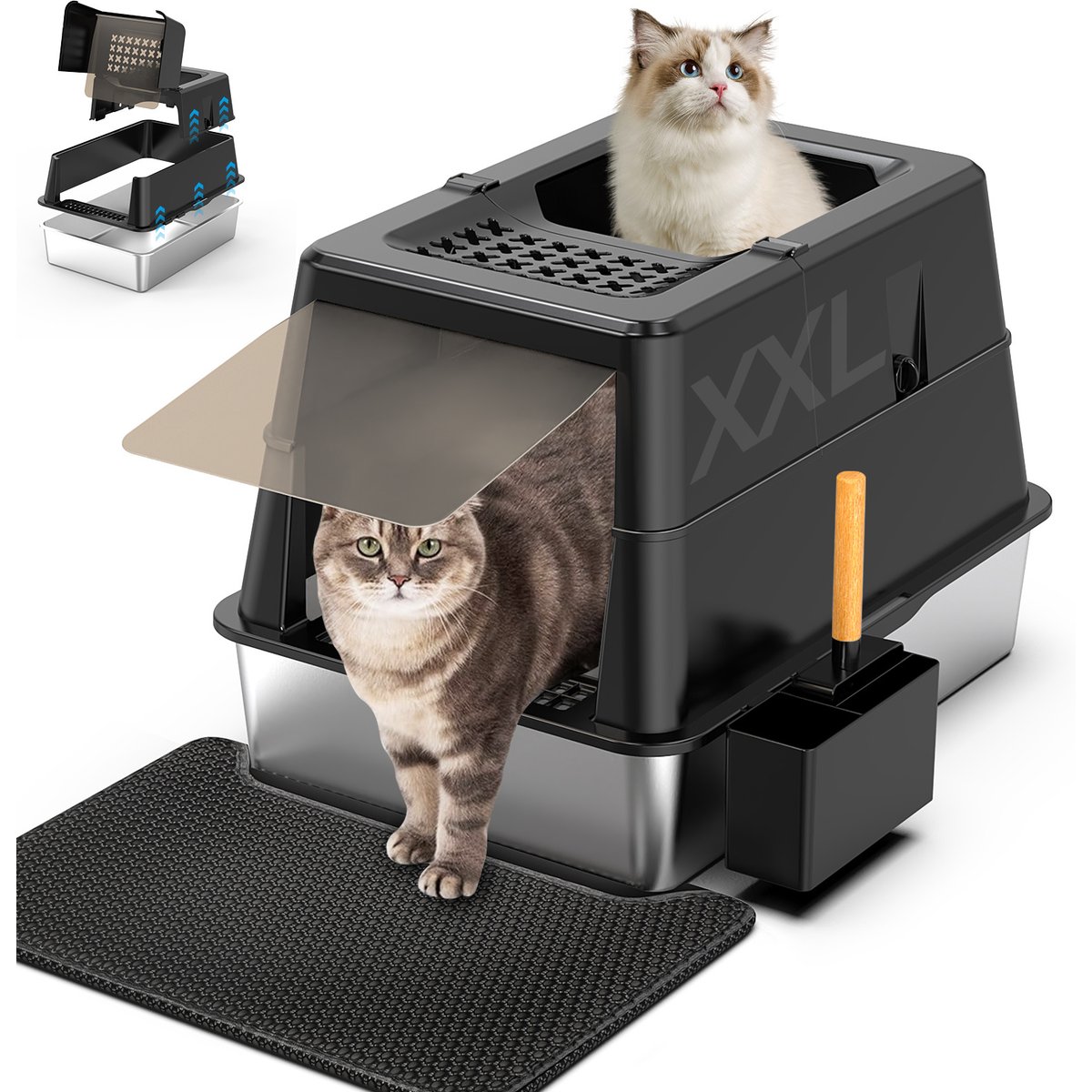 Aphyxen Covered Cat Litter Box with Lid & Mat, XX-Large: 27.5 x 19.7 x 19.3-in, Black