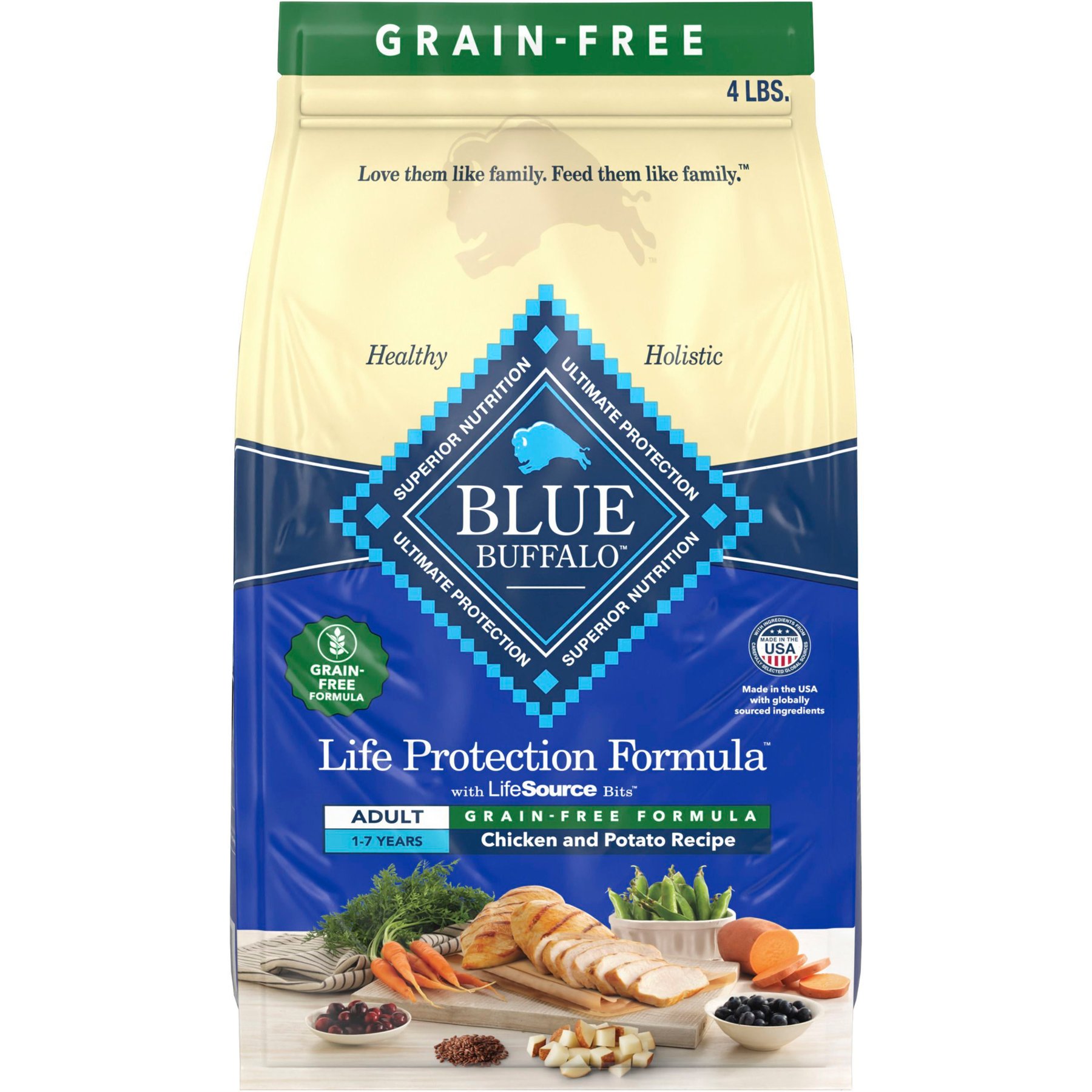 Blue Buffalo Life Protection Formula Natural Grain-Free Chicken & Potatoes Dry Dog Food, 4-lb bag