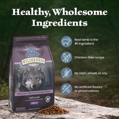 Show full view: Blue Buffalo Wilderness 38-g Protein Lamb Meat Rich Natural Adult Dry Dog Food, 24-lb bag slide 7 of 10