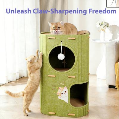 Show full view: Gapzer 2 Story PeekabooIndoor Cozy Felt Covered Scratching Fleece Cat House & Condo, 23.6 x 14.5 x 14.5-in, Green slide 5 of 8