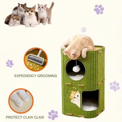 Show full view: Gapzer 2 Story PeekabooIndoor Cozy Felt Covered Scratching Fleece Cat House & Condo, 23.6 x 14.5 x 14.5-in, Green slide 6 of 8