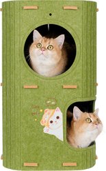 Gapzer 2 Story PeekabooIndoor Cozy Felt Covered Scratching Fleece Cat House & Condo, 23.6 x 14.5 x 14.5-in, Green