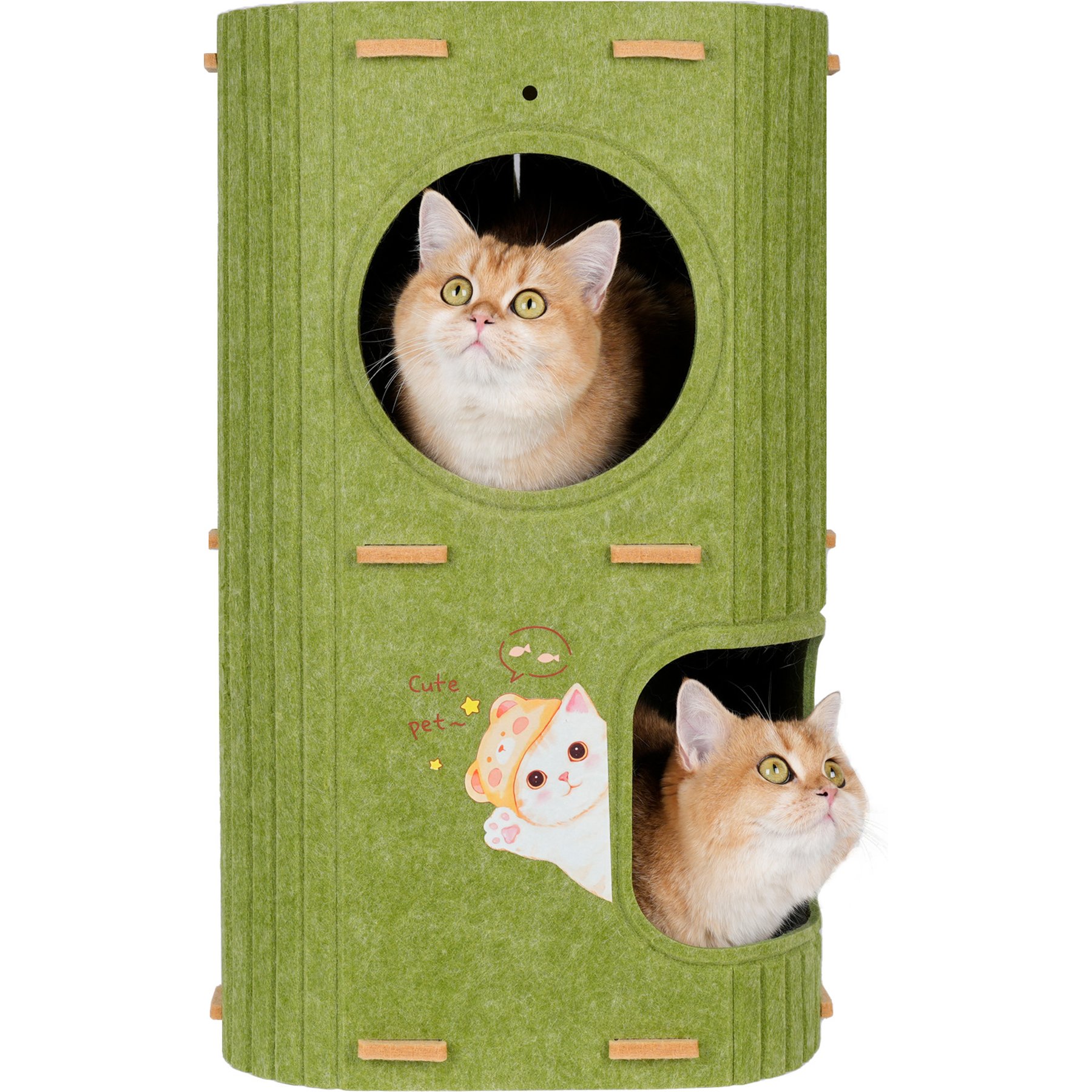 DOPZER 2 Story PeekabooIndoor Cozy Felt Covered Scratching Fleece Cat House & Condo, 23.6 x 14.5 x 14.5-in, Green