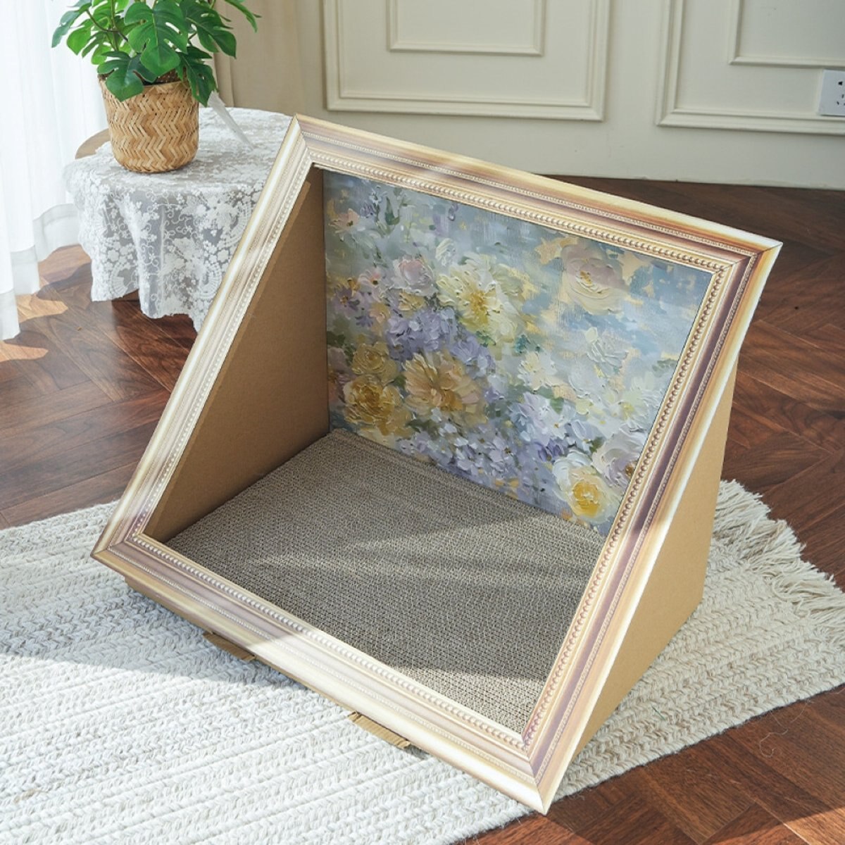Fairela Oil Painting Floral Art Cardboard 17-in Cat Scratcher, Purple