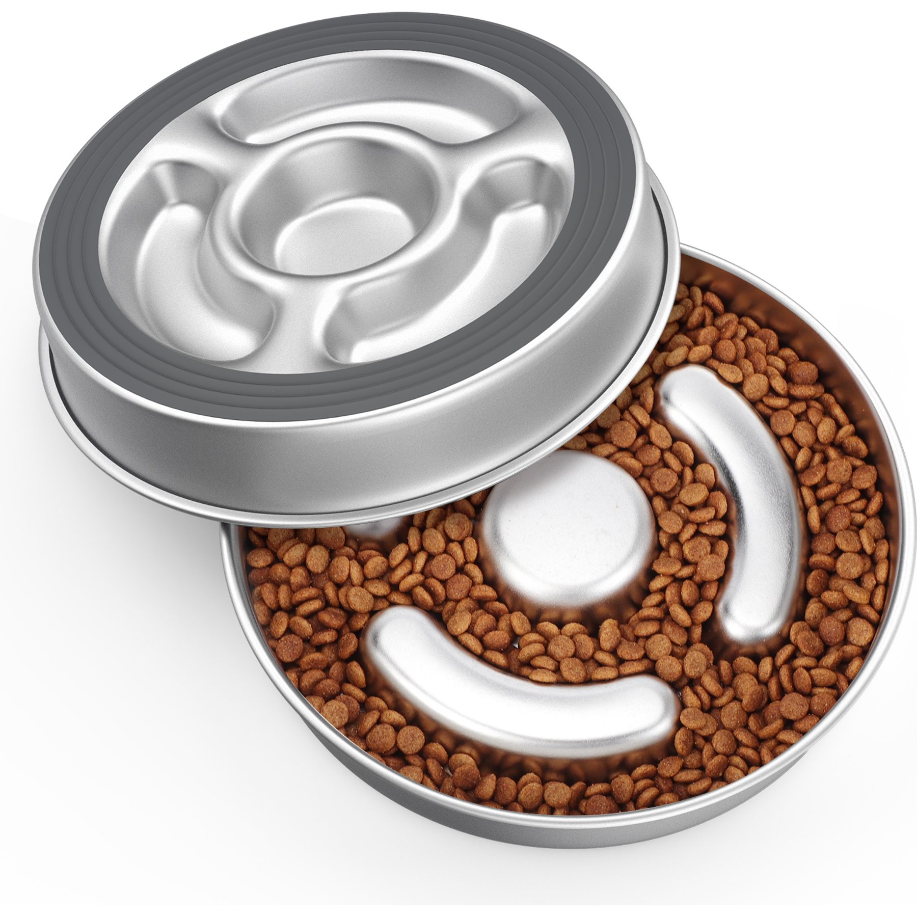 JOEJOY Stainless Steel Non-Skid Bloat Stop Slow Feeder Dog Bowl, Large: 4-cup