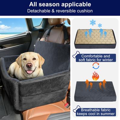 Show full view: Invenho Reversible Dog Car Booster Seat with Safety Strap & Storage Pockets, Gray, Large slide 5 of 8