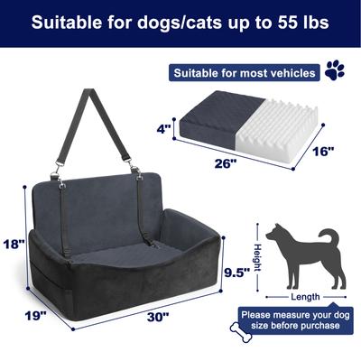 Show full view: Invenho Reversible Dog Car Booster Seat with Safety Strap & Storage Pockets, Gray, Large slide 6 of 8