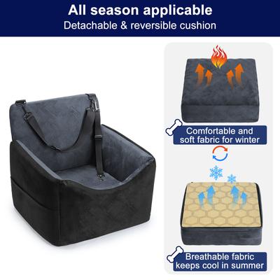 Show full view: Invenho 5-in Elevated Dog & Cat Car Booster Seat with Reversible Cushion, Black/Gray, Medium slide 4 of 7