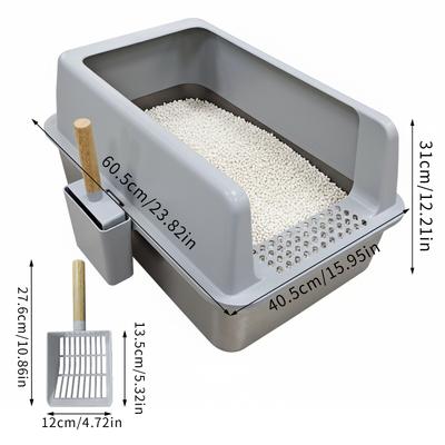 Show full view: Wisfor High Sided Stainless Steel Cat Litter Box with Litter Mat & Scoop, 23.82 x 15.95 x 12.21-in slide 7 of 9