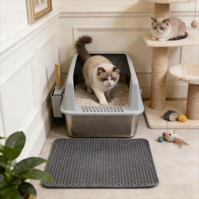 Show full view: Wisfor High Sided Stainless Steel Cat Litter Box with Litter Mat & Scoop, 23.82 x 15.95 x 12.21-in slide 2 of 9