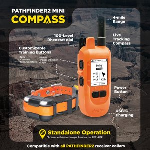 Dogtra Pathfinder 2 Mini Compass Dog Collar,Orange, One Size