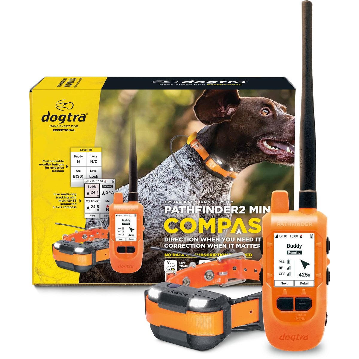 Dogtra Pathfinder 2 Mini Compass Dog Collar,Orange, One Size