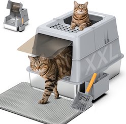 Mutrelenx Modular Design Covered Cat Litter Box with Lid & Mat, XX-Large: 27.5 x 19.7 x 19.3-in, Grey
