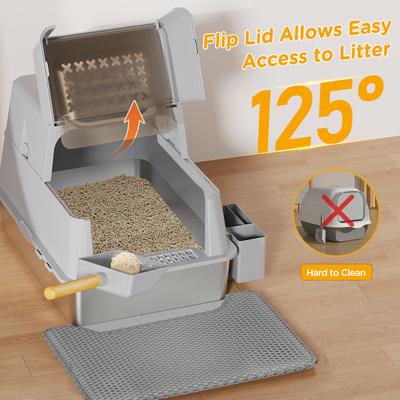 Show full view: Mutrelenx Modular Design Covered High Sided Stainless Steel Cat Litter Box with Flip Lid, XX-Large: 27.5 x 19.7 x 19.3-in, Grey slide 4 of 7