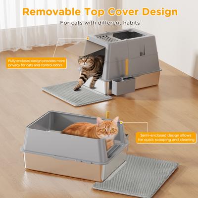 Show full view: Mutrelenx Modular Design Covered High Sided Stainless Steel Cat Litter Box with Flip Lid, XX-Large: 27.5 x 19.7 x 19.3-in, Grey slide 5 of 7