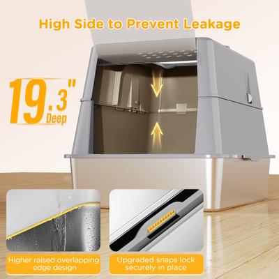 Show full view: Mutrelenx Modular Design Covered High Sided Stainless Steel Cat Litter Box with Flip Lid, XX-Large: 27.5 x 19.7 x 19.3-in, Grey slide 2 of 7