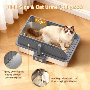 Mutrelenx Semi Enclosed High Sided Stainless Steel Cat Litter Box with Scoop, X-Large, 2 count, Dark Grey