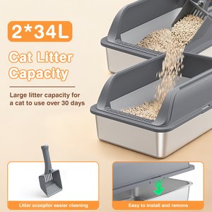 Mutrelenx Semi Enclosed High Sided Stainless Steel Cat Litter Box with Scoop, X-Large, 2 count, Dark Grey