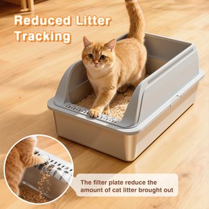 Mutrelenx Semi Enclosed High Sided Stainless Steel Cat Litter Box with Scoop, X-Large, 2 count, Light Grey