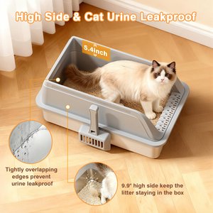Mutrelenx Semi Enclosed High Sided Stainless Steel Cat Litter Box with Scoop, X-Large, 2 count, Light Grey