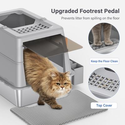 Show full view: Aphyxen High Sided Covered Stainless Steel Cat Litter Box with Lid & Mat, XX-Large: 27.5 x 19.7 x 19.3-in, Grey slide 6 of 8